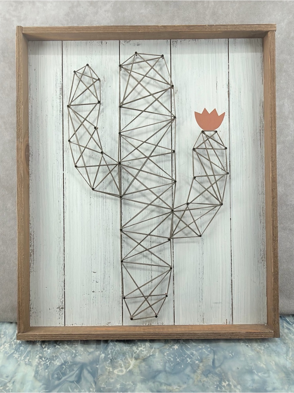 Hobby Lobby Brown Frame Cactus String Art with Pink Bloom